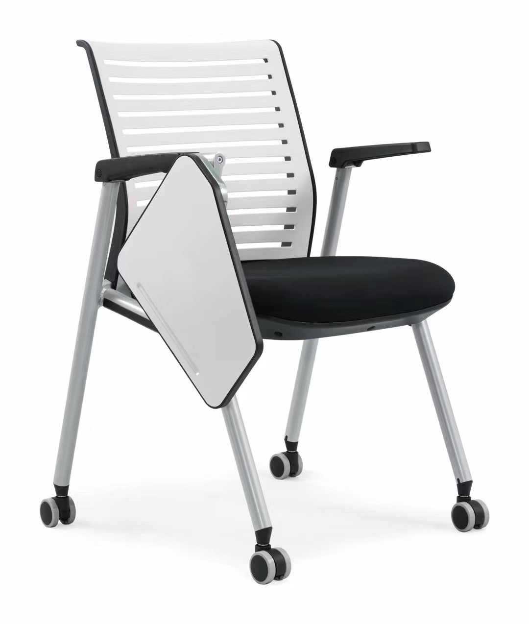 帶寫字板+四腳轉(zhuǎn)輪教學(xué)會議辦公座椅